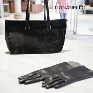 Tignanello Classic Black Leather Computer Bag, Shoulder Bag, Work Tote Nwot